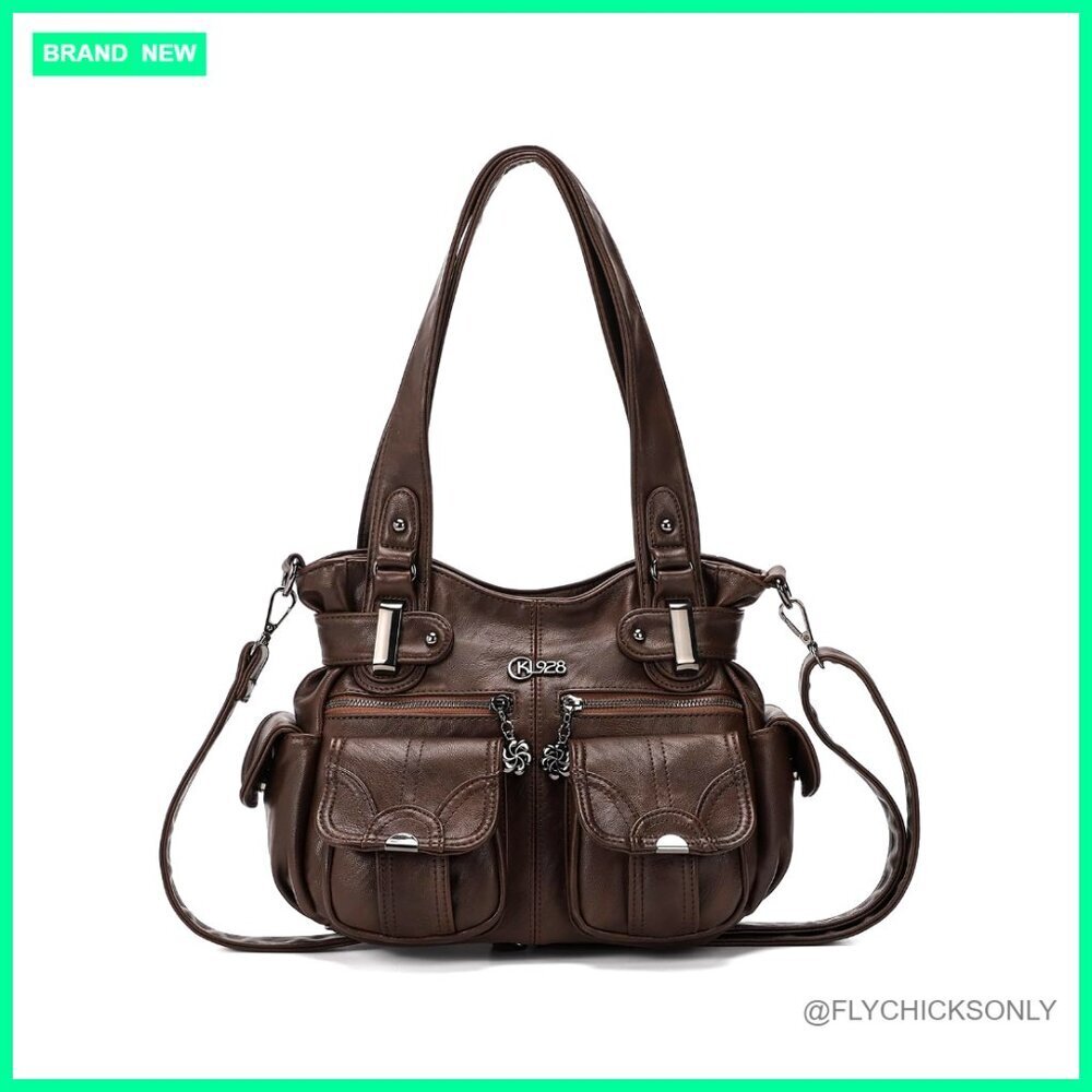 Large Hobo Tote Bag with Adjustable Strap, Multi-Pocket Design, PU Leather